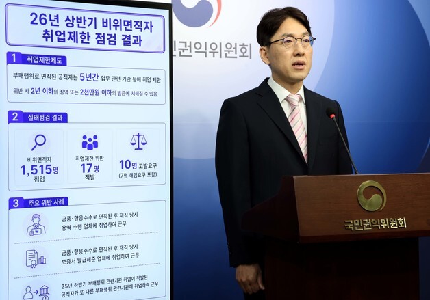 2026년 상반기 비위면직자 실태점검, 17명 위반 사례 적발
