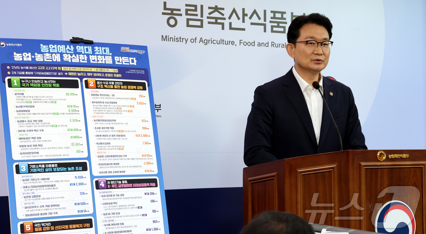 (세종=뉴스1) 김기남 기자 = 김종구 농림축산식품부 차관이 지난 31일 세종시 정부세종청사에서 2027년 농림축산식품부 예산안 내용을 설명하고 있다. 2026.9.1/뉴스1