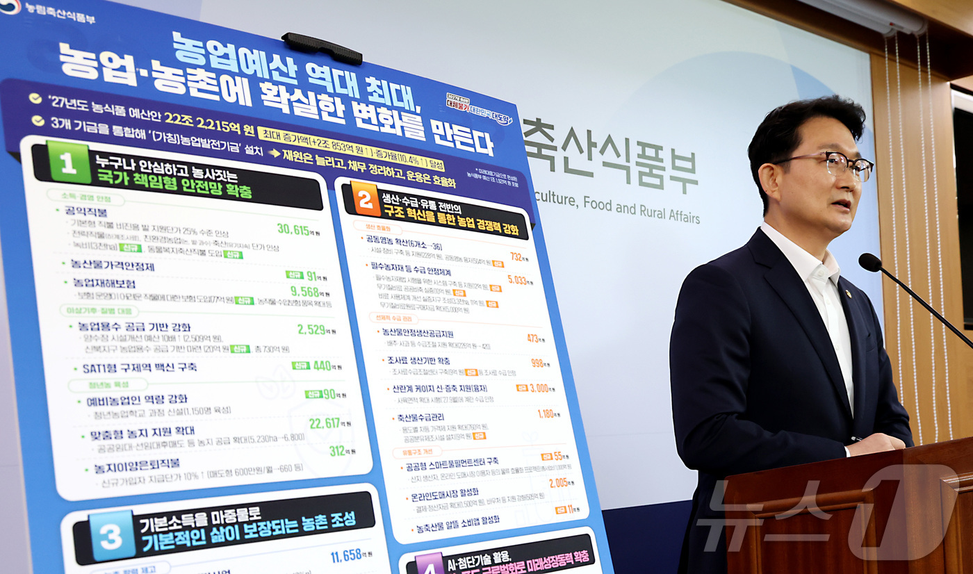 (세종=뉴스1) 김기남 기자 = 김종구 농림축산식품부 차관이 지난 31일 세종시 정부세종청사에서 2027년 농림축산식품부 예산안 내용을 설명하고 있다. 2026.9.1/뉴스1