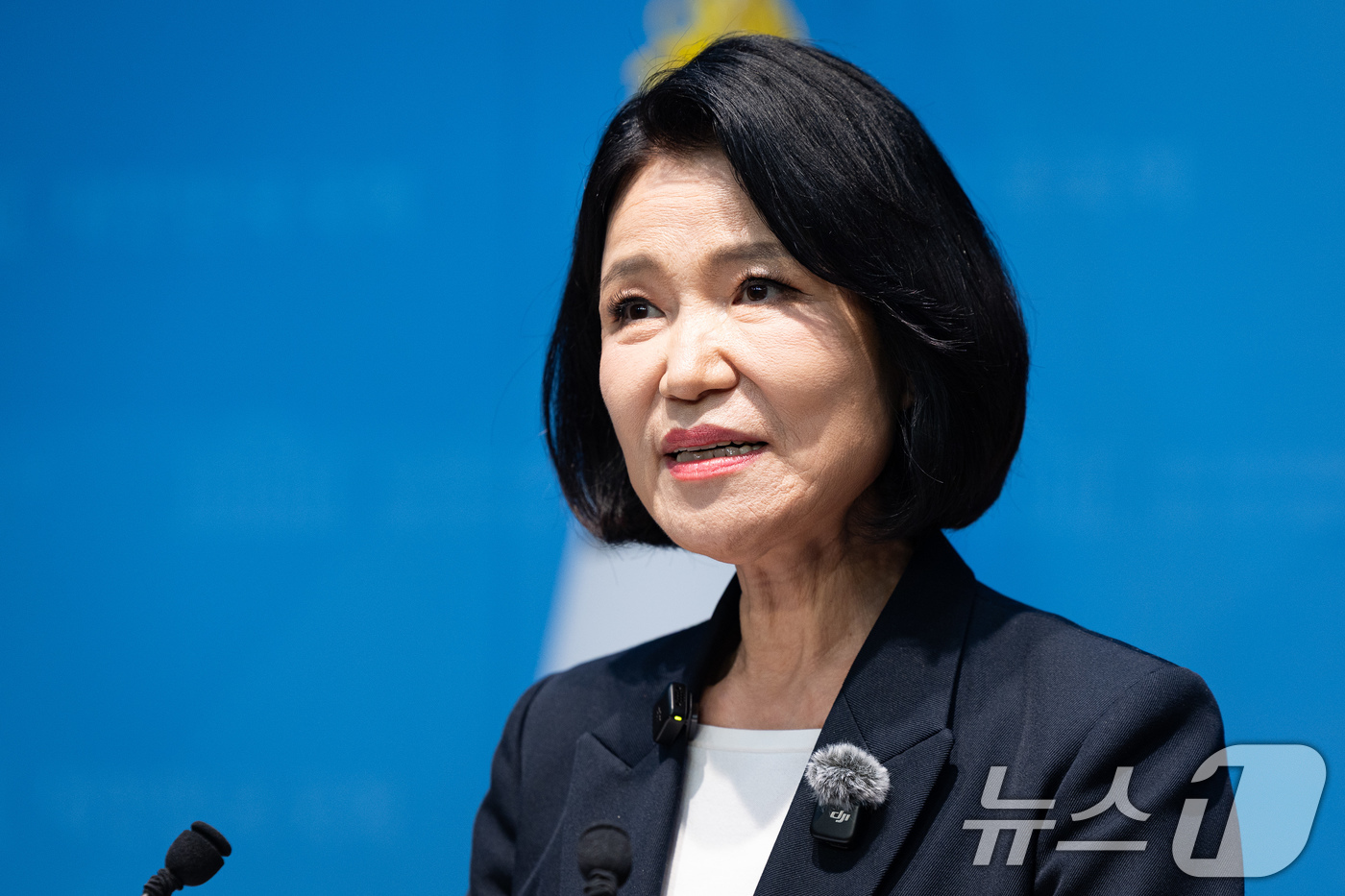 (서울=뉴스1) 유승관 기자 = 이진숙 국민의힘 의원이 31일 서울 여의도 국회 소통관에서 기자회견을 열고 김민석 더불어민주당 대표가 자신을 '여자 전두환'이라고 부른 것에 대한 …