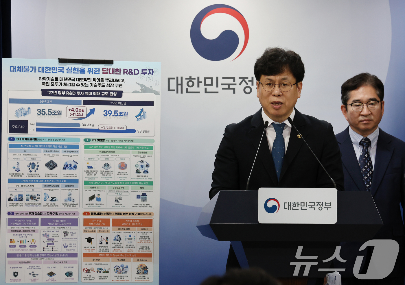 (서울=뉴스1) 이종덕 기자 = 박인규 과학기술정보통신부 과학기술혁신본부장이 31일 서울 종로구 정부서울청사에서 2027년도 정부 R&D 예산안에 대한 브리핑을 하고 있다. 내년도 …