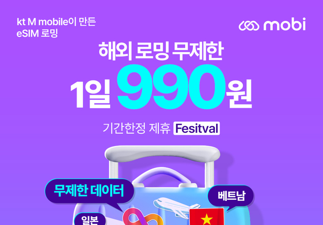 "로밍 하루 990원"…KT엠모바일, 모비 프로모션 연장