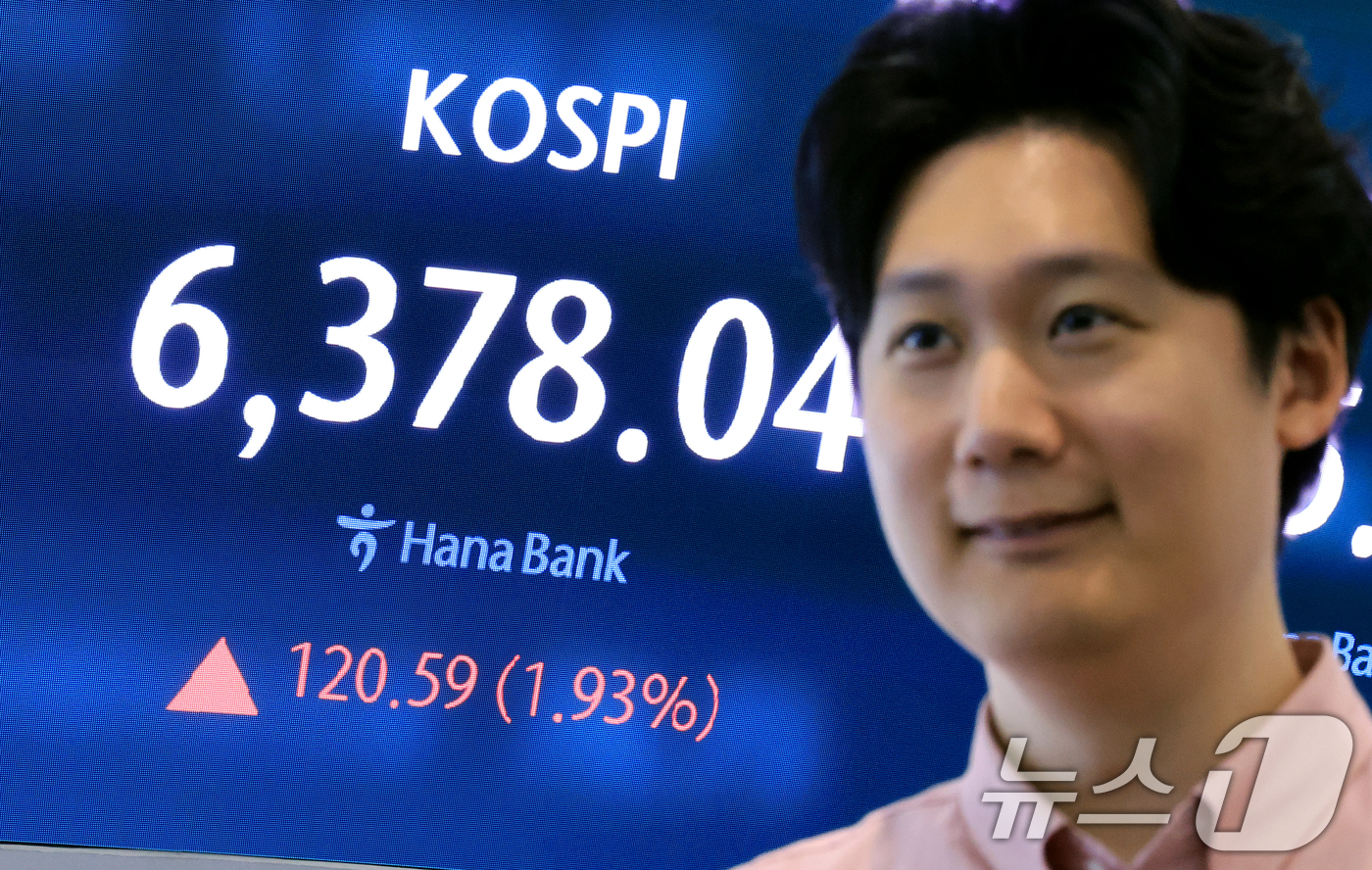 (서울=뉴스1) 이호윤 기자 = 4일 서울 중구 하나은행 본점 딜링룸 전광판에 코스피 등 시황이 표시되고 있다. 이날 코스피는 전 거래일 대비 93.93p(1.50%) 오른 635 …