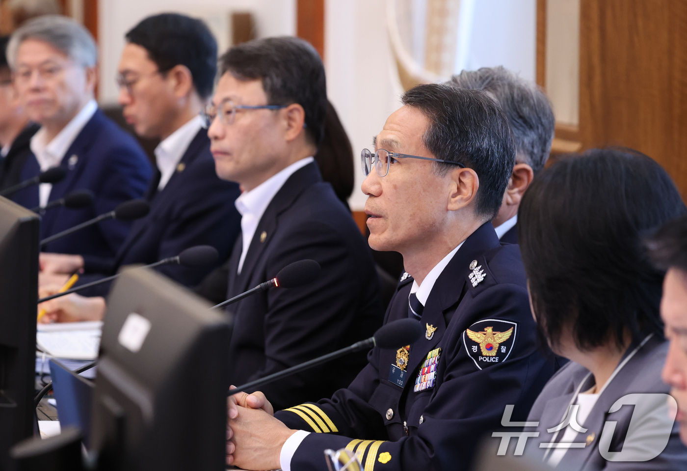 (서울=뉴스1) 이재명 기자 = 유재성 경찰청장 직무대행이 4일 청와대에서 열린 국무회의에서 발언을 하고 있다. (청와대통신사진기자단) 2026.8.4/뉴스1