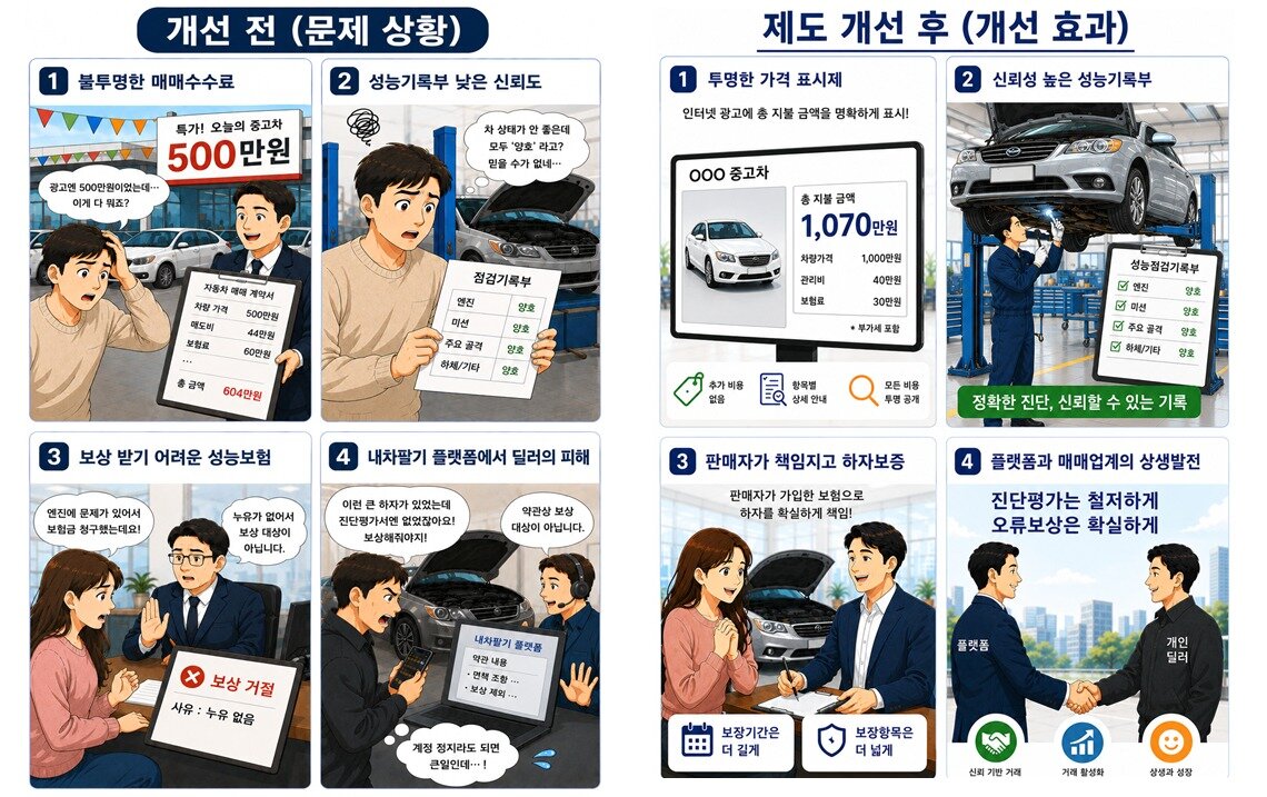 본문 이미지 - 중고차 소비자 보호 개선 전후 비교 삽화.(국토교통부 제공)뉴스1ⓒ news1