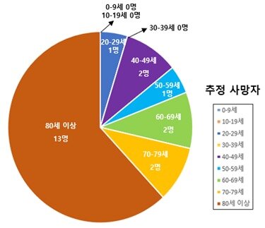 본문 이미지 - 5월 15일부터 지난 4일까지 발생한 연령별 추정 사망자. (보건복지부 제공)