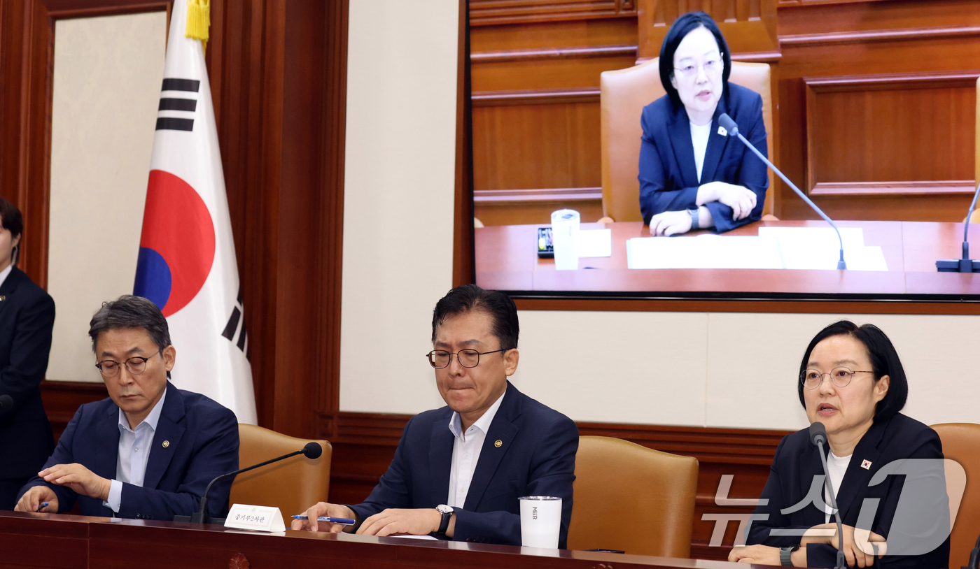 (서울=뉴스1) 김명섭 기자 = 한성숙 국무총리가 6일 오전 서울 종로구 세종대로 정부서울청사에서 열린 국가정책조정회의에서 모두 발언을 하고 있다.  2026.8.6/뉴스1