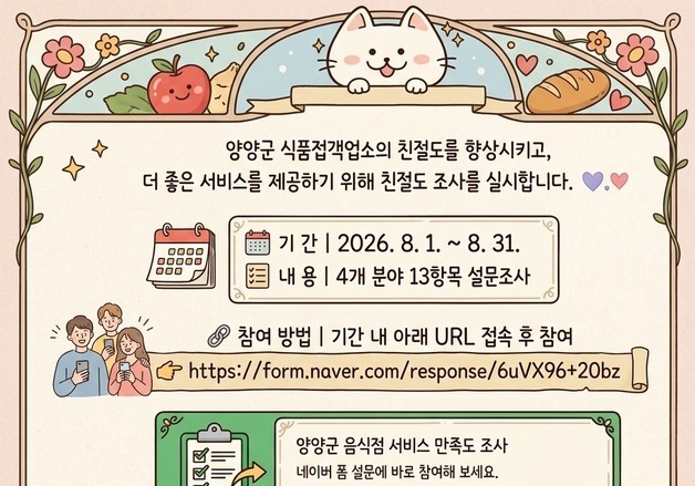"맛있어도 불친절하면…" 양양군, 음식점 이용객 만족도 조사