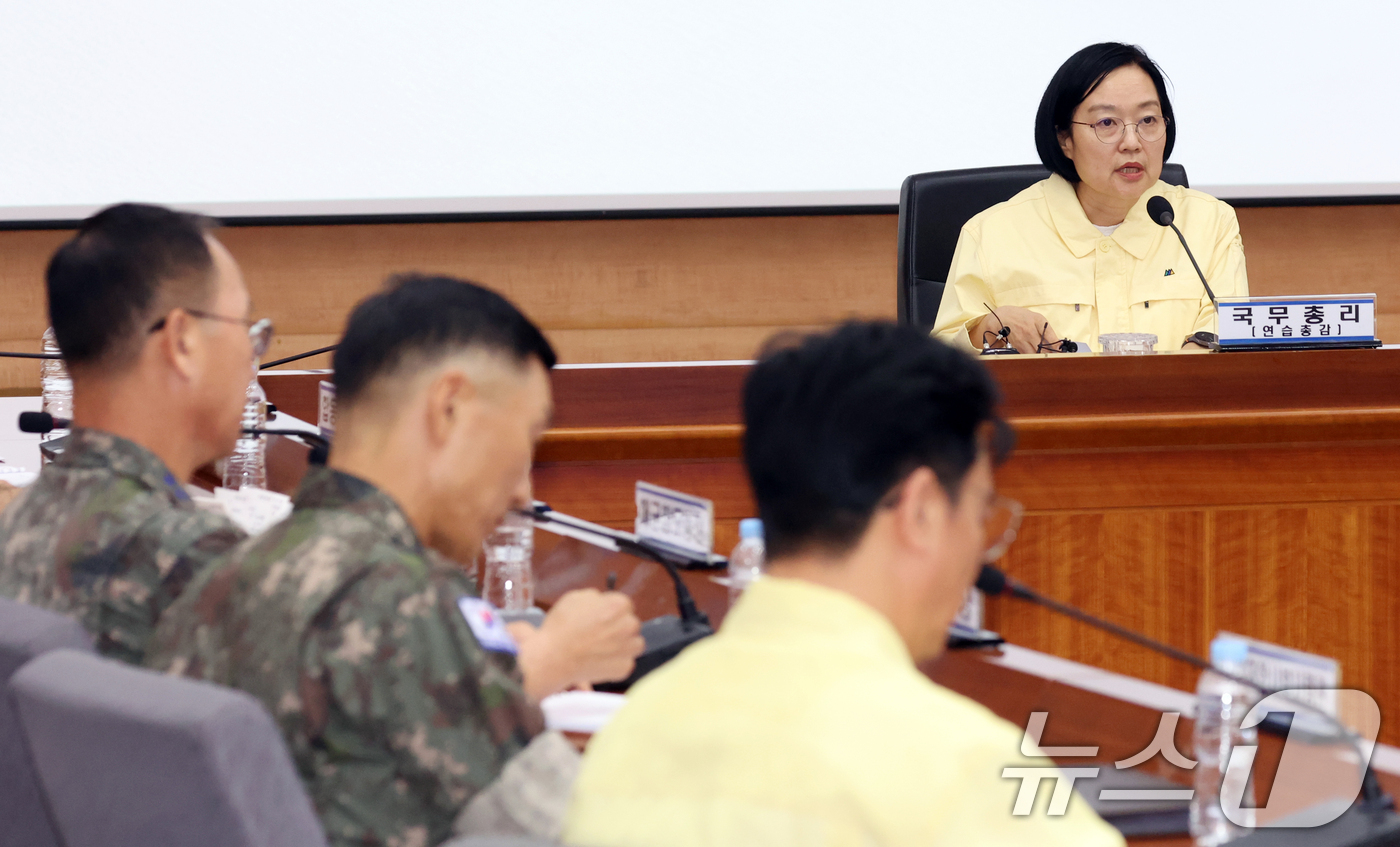 (서울=뉴스1) 김명섭 기자 = 한성숙 국무총리가 6일 오후 서울 종로구 정부서울청사 별관에서 열린 2026년 을지연습 준비보고회의에서 모두 발언을 하고 있다.  2026.8.6/ …