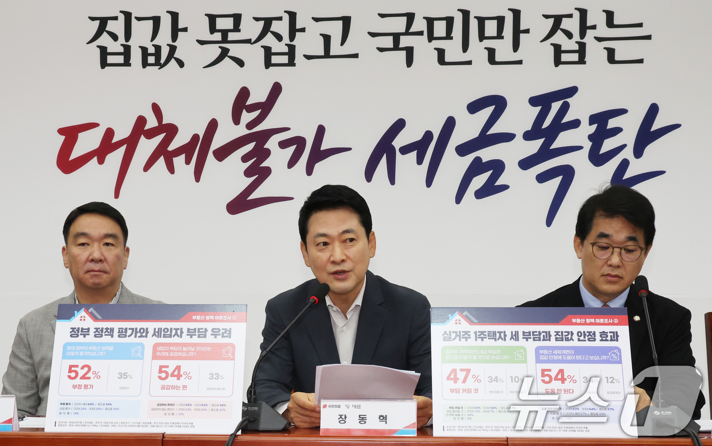 (서울=뉴스1) 황기선 기자 = 장동혁 국민의힘 대표가 7일 오전 서울 여의도 국회에서 열린 부동산 정책 정상화 특별위원회 전체회의에서 모두발언을 하고 있다.  2026.8.7/뉴 …