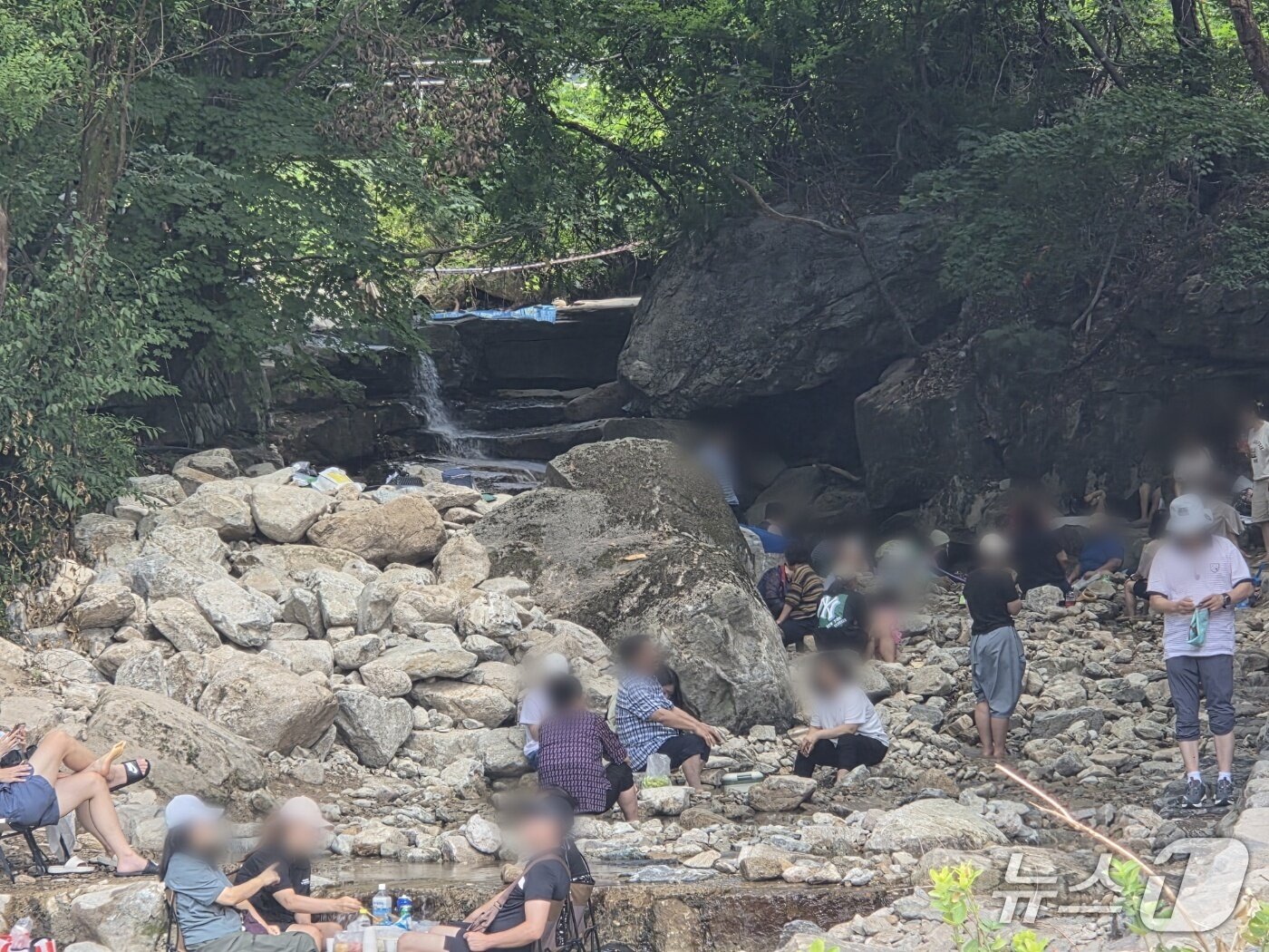 본문 이미지 - 대전과 충남 전역에 폭염경보가 발효 중인 8일 오전 동학사 계곡을 찾은 시민들이 차가운 계곡물에 발을 담그고 여유를 즐기고 있다. ⓒ 뉴스1 김종서 기자