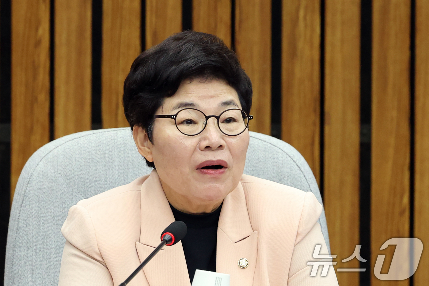 (서울=뉴스1) 황기선 기자 = 임이자 국민의힘 정책위의장이 1일 오전 서울 여의도 국회에서 열린 '더불어민주당-국민의힘 정책위원회 연석회의'에서 발언을 하고 있다.  2026.9 …