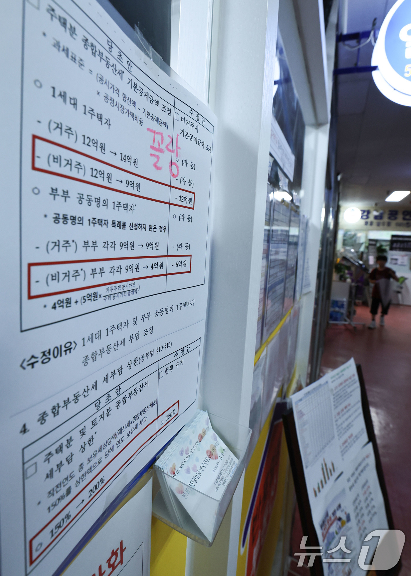 (서울=뉴스1) 이종수 기자 = 정부가 비거주 1주택자의 종합부동산세 기본공제를 현행 12억원으로 유지하고 세 부담 상한도 150%를 유지하기로 한 1일 서울 서초구의 한 공인중개 …