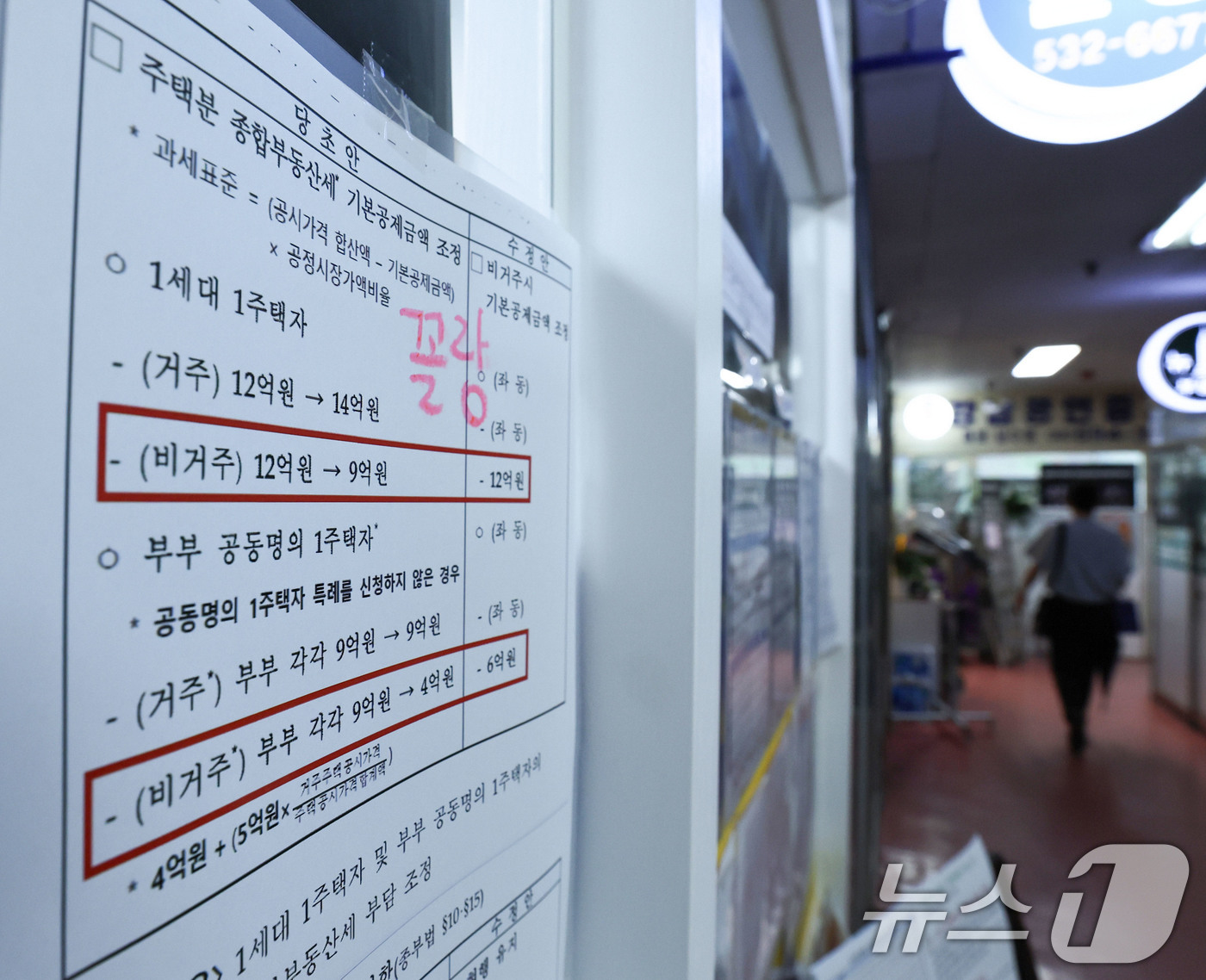 (서울=뉴스1) 이종수 기자 = 정부가 비거주 1주택자의 종합부동산세 기본공제를 현행 12억원으로 유지하고 세 부담 상한도 150%를 유지하기로 한 1일 서울 서초구의 한 공인중개 …