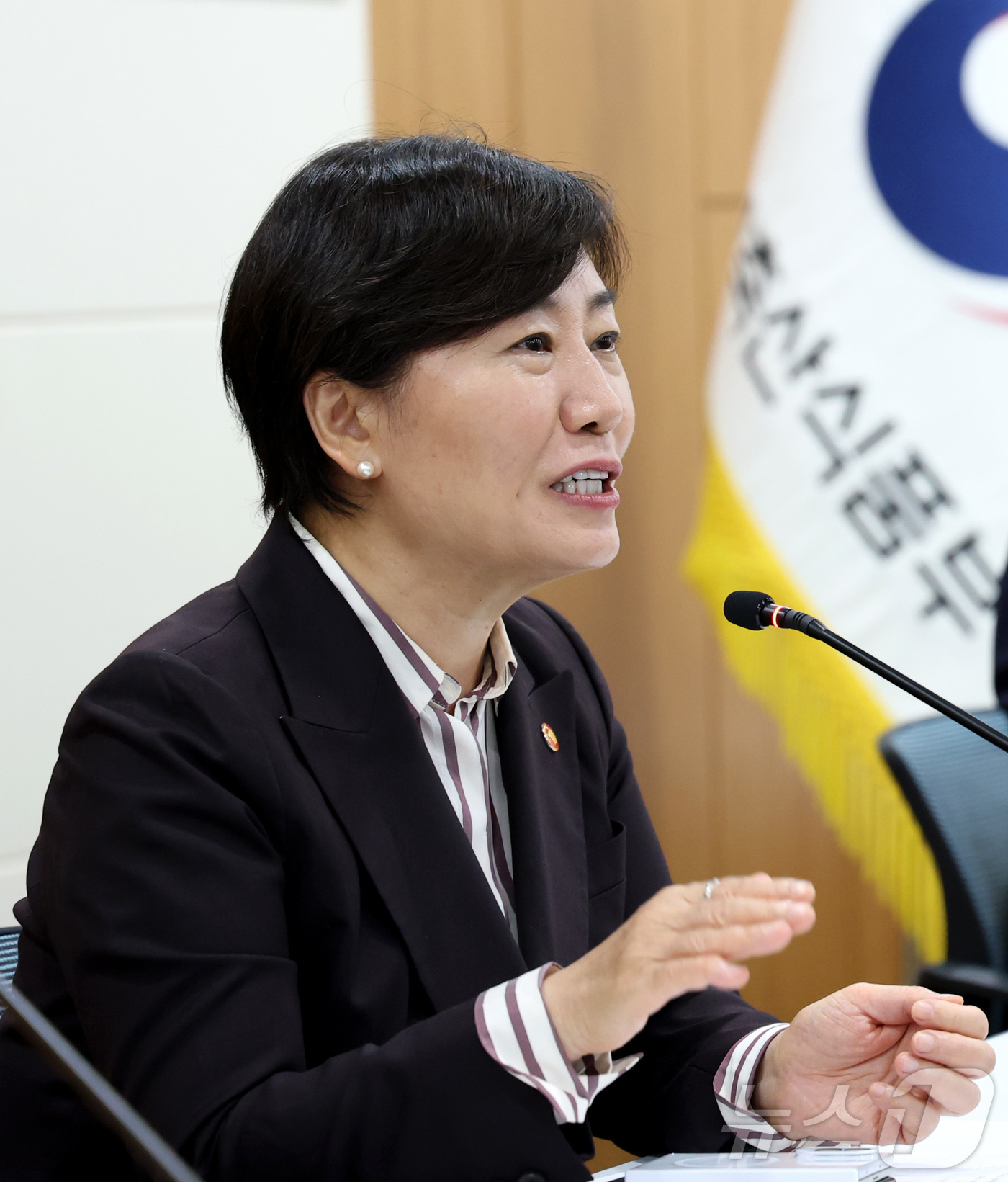 (세종=뉴스1) 김기남 기자 = 송미령 농림축산식품부 장관이 10일 세종시 정부세종청사에서 열린 기자간담회에서 2027년도 농식품부 정부 예산안을 비롯한 농업농촌 분야 추석 민생 …