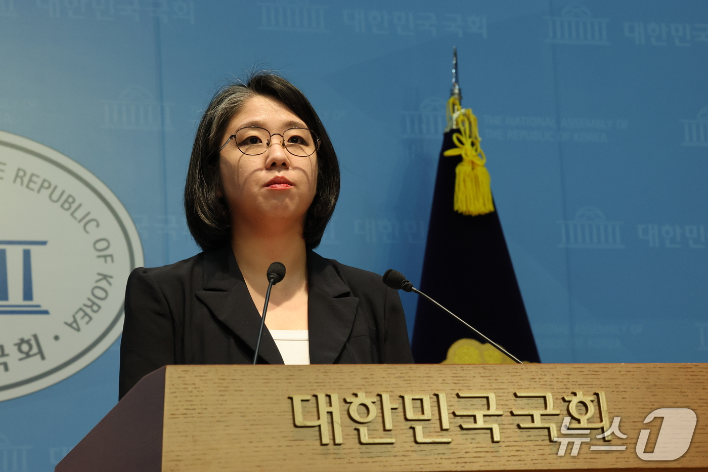 (서울=뉴스1) 박세연 기자 = 용혜인 성평등가족부 장관 후보자가 13일 서울 여의도 국회 소통관에서 입장 발표 기자회견을 하고 있다.  2026.9.13/뉴스1