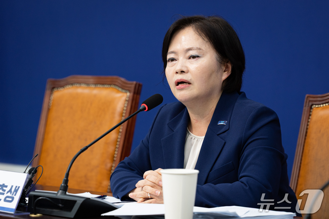 (서울=뉴스1) 유승관 기자 = 정춘생 조국혁신당 사무총장이 13일 서울 여의도 국회에서 현안 관련 기자간담회를 하고 있다. 2026.9.13/뉴스1