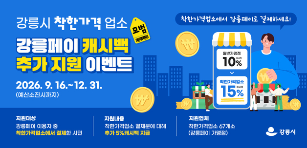강릉 착한가격업소서 강릉페이 쓰면 15% 캐시백