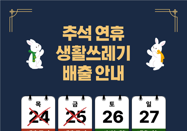 추석 당일·다음 날 강릉 쓰레기 수거 안 한다…24~26일 낮 배출 자제