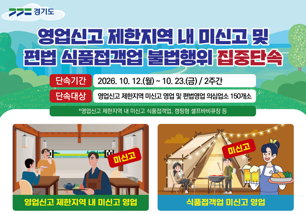 경기도, 영업제한지역 내 미신고 음식점 집중 단속 예고