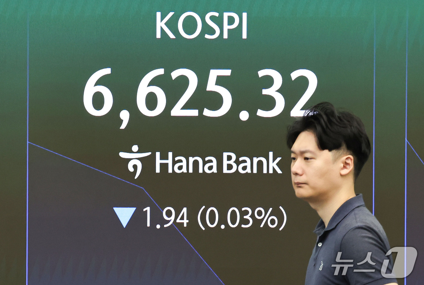 (서울=뉴스1) 이종수 기자 = 16일 오전 서울 중구 하나은행 딜링룸 전광판에 코스피 지수 등 시황이 표시되고 있다. 이날 코스피는 전 거래일 대비 16.02포인트(0.24%) …
