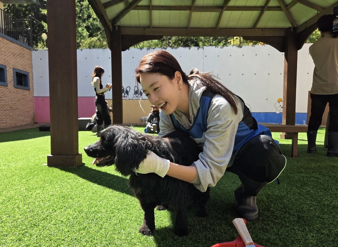 본문 이미지 - 배우 김사희가 보호견과 교감하는 시간을 보내고 있다. ⓒ 뉴스1 한송아 기자