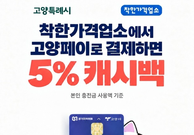 "'착한가격업소'에서 고양페이 결제하면 5% 추가 캐시백"