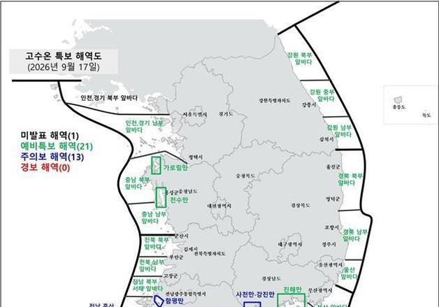 해수부, 고수온 재난단계 '심각'→'경계' 하향…주의보 해역 13곳으로 감소