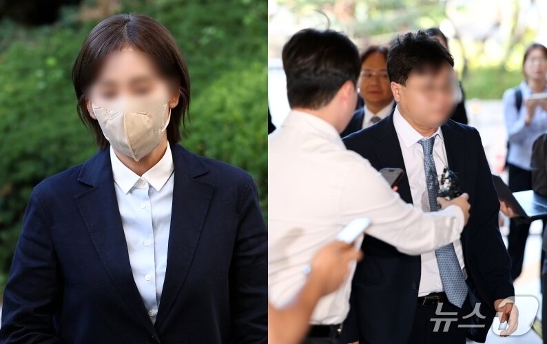 본문 이미지 - 김승원 법무부 장관 후보자에게 신약 임상시험 승인 청탁을 부탁했다는 의혹을 받는 브로커 양 모 씨(왼쪽)와 제넨셀 창업자 강 모 씨가 15일 오후 서울 마포구 서울서부지방법원에서 열린 뇌물 공여 약속 등 혐의 공판에 출석하고 있다. 2026.9.15/뉴스1
