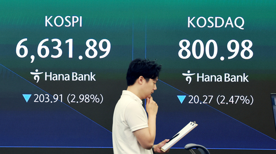 중동 리스크·금리 부담에 코스피 3%↓…코스닥 소부장 강세[장중시황]