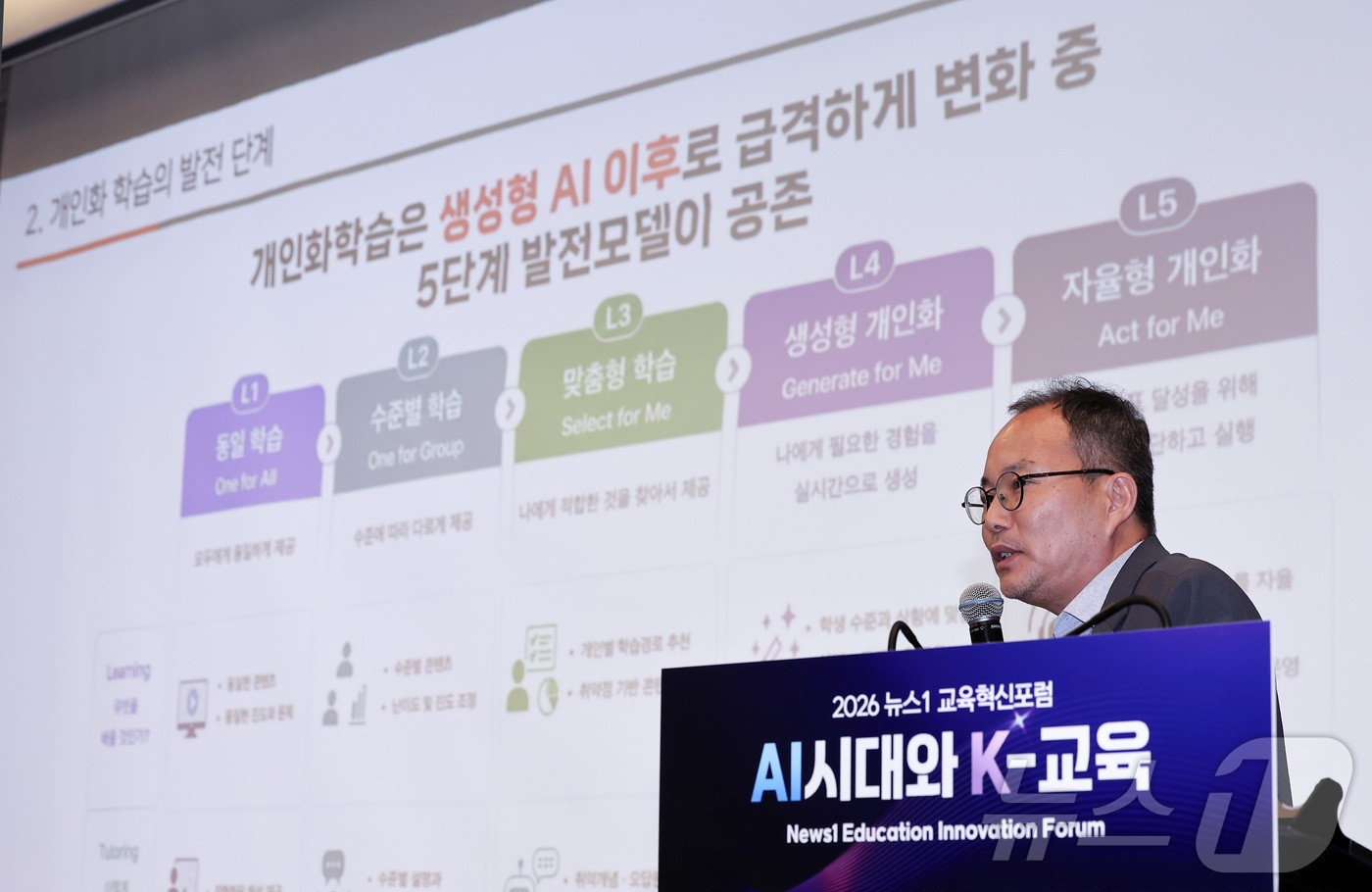 (서울=뉴스1) 김성진 기자 = 조희석 아이스크림에듀 AI전략사업본부장이 2일 서울 용산구 나인트리 프리미어 로카우스 호텔에서 'AI시대와 K-교육'이라는 주제로 열린 2026 뉴 …