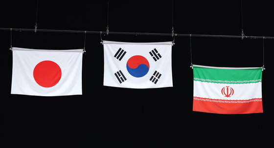 포디움 정상에 게양되는 태극기