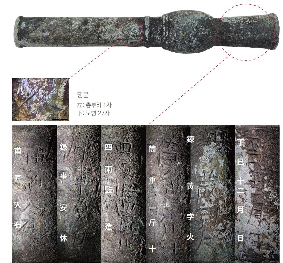 본문 이미지 - 황자화통 모병과 총부리의 28자 음각 명문(국가유산청 제공)