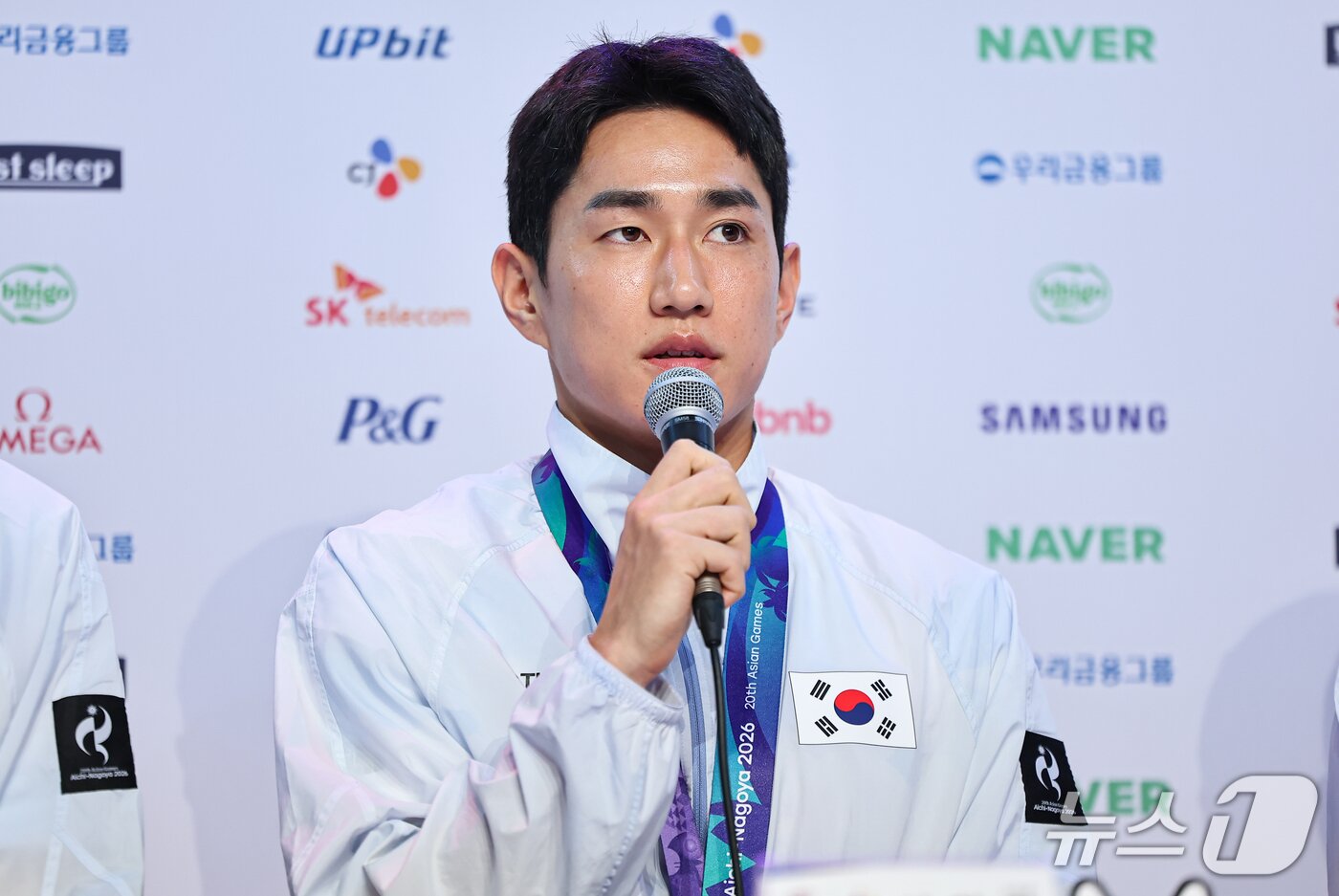 본문 이미지 - 근대5종 서창완이 21일 일본 나고야 코리안하우스에서 열린 근대5종·테크볼 금메달리스트 기자회견에서 소감을 밝히고 있다. 2026.9.21 ⓒ 뉴스1 김도우 기자