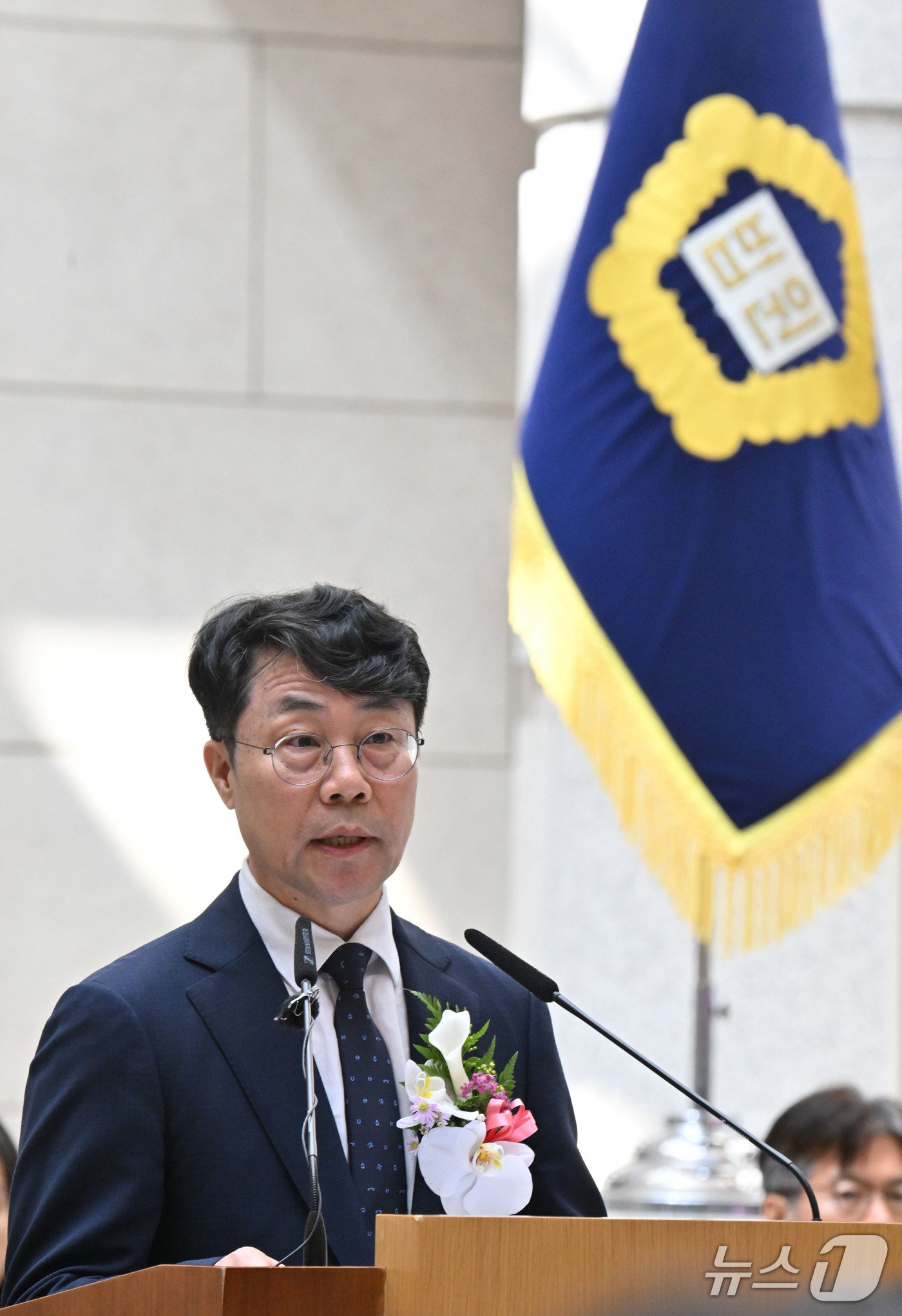 (서울=뉴스1) 이광호 기자 = 김성수 신임 대법관이 21일 서울 서초구 대법원에서 열린 취임식에서 취임사를 하고 있다. (공동취재) 2026.9.21/뉴스1