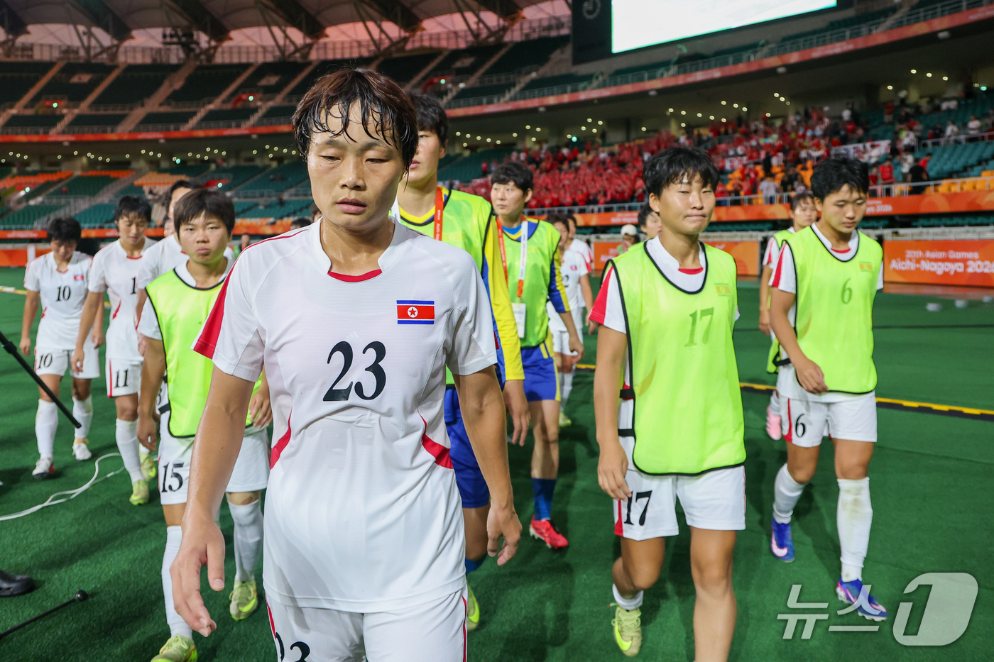 (시즈오카=뉴스1) 안은나 기자 = 21일 일본 시즈오카 스타디움 에코파에서 열린 2026 아이치·나고야 아시안게임 여자축구 조별예선 F조 대한민국과 북한의 경기를 무승부로 마친 …