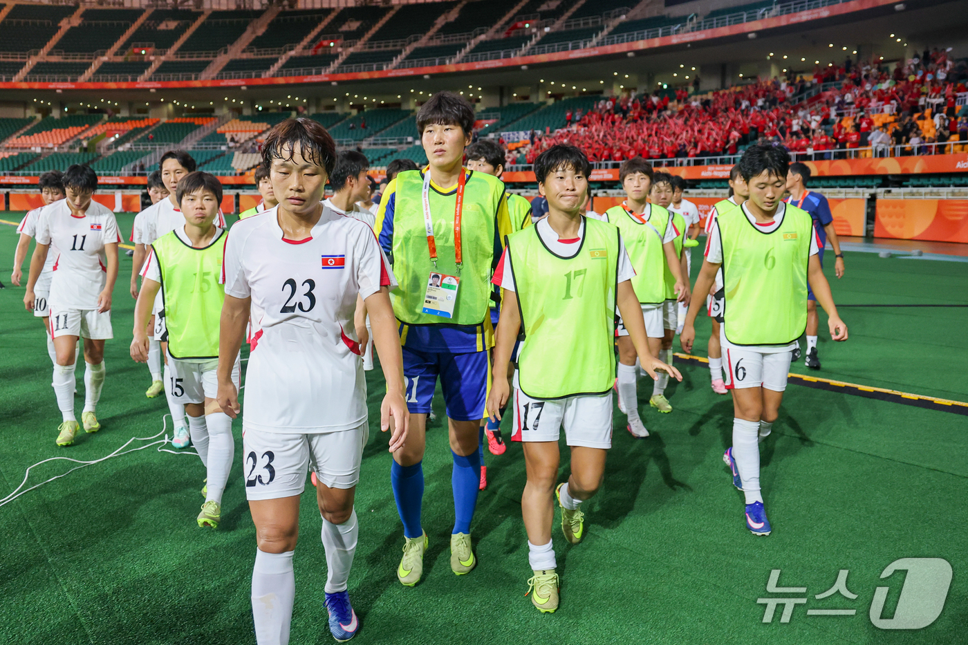 (시즈오카=뉴스1) 안은나 기자 = 21일 일본 시즈오카 스타디움 에코파에서 열린 2026 아이치·나고야 아시안게임 여자축구 조별예선 F조 대한민국과 북한의 경기를 무승부로 마친 …