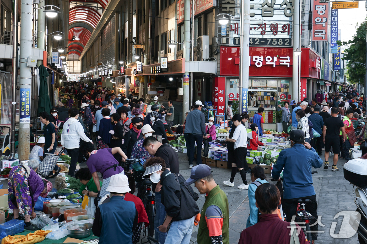 (포항=뉴스1) 최창호 기자 = 추석 연휴를 이틀 앞둔 22일 오전 경북 최대 전통시장인 포항죽도시장이 제수 용품을 구입하러 나온 시민들로 북적이고 있다. 2026.9.22/뉴스1 …