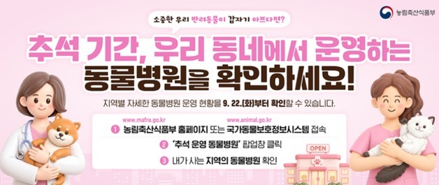 반려동물이 추석 연휴에 아프다면…"24시 동물병원 확인하세요"