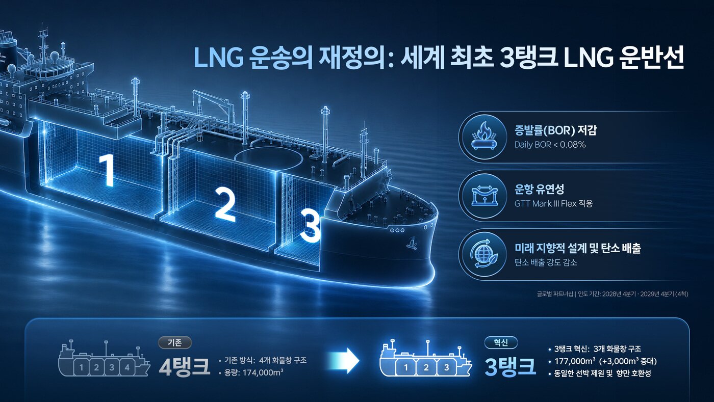 본문 이미지 - 3탱크 LNG 화물창 기술 이미지. (HD현대 제공) 