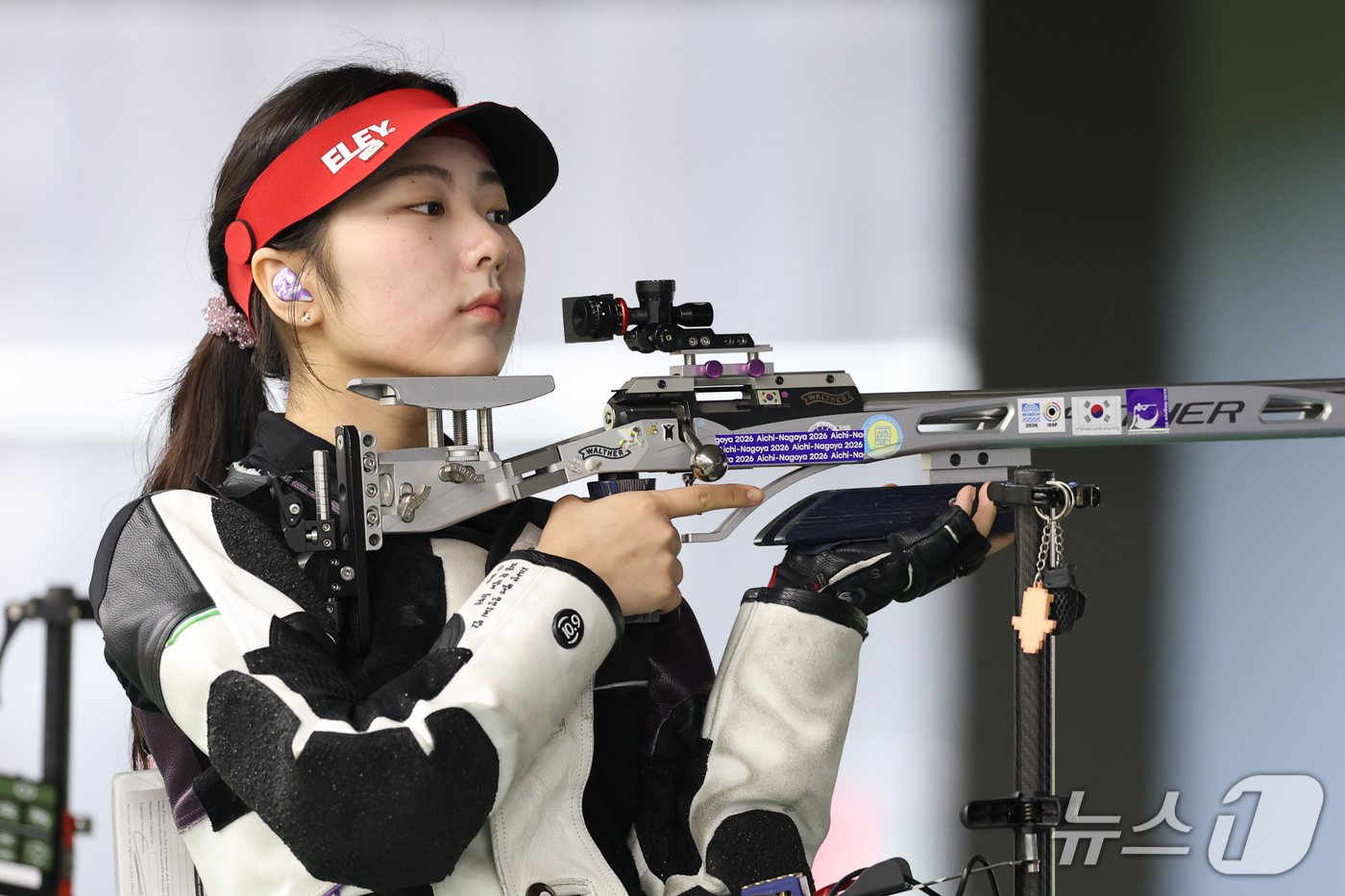 (도요타=뉴스1) 안은나 기자 = 대한민국 오세희가 26일 일본 아이치현 사격장에서 열린 2026 아이치·나고야 아시안게임 사격 여자 50m 소총 3자세 개인전 예선 및 단체전 메 …