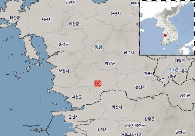 충남 부여군 남서쪽서 규모 2.6 지진…"안전 유의"