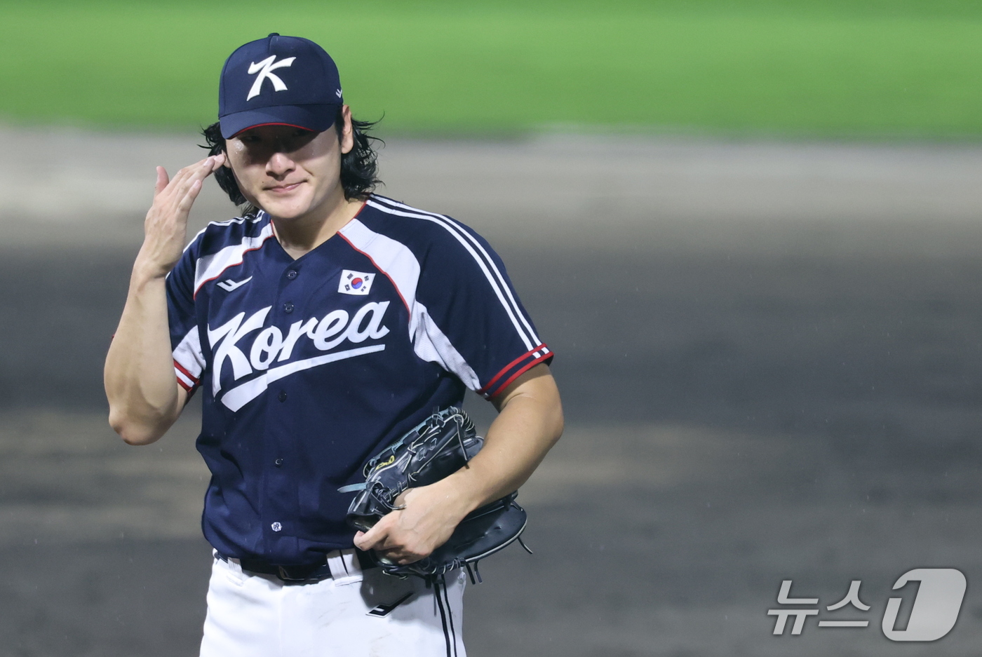 (도요하시=뉴스1) 김도우 기자 = 27일 일본 아이치현 도요하시 시민구장에서 열린 2026 아이치·나고야 아시안게임 야구 결승전 대한민국과 일본의 경기, 대한민국 선발 곽빈이 7 …