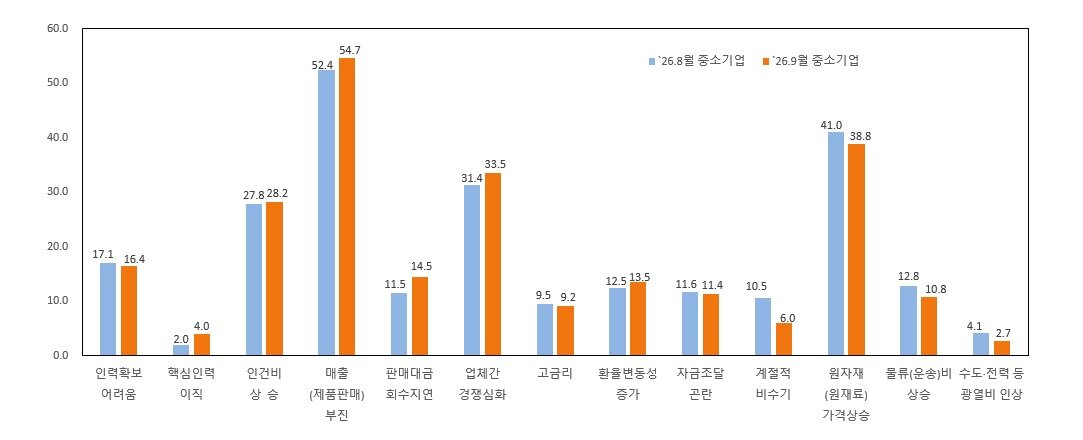 본문 이미지 - '2026년 10월 중소기업 경기전망조사' 경영상 애로요인(중소기업중앙회 제공)