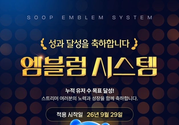 SOOP, 누적 시청자 수 기준 스트리머 '엠블럼 시스템' 도입
