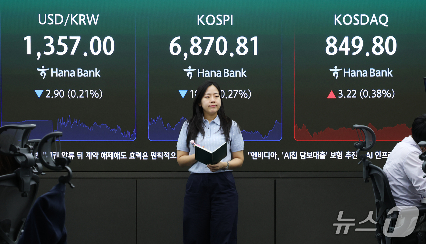 (서울=뉴스1) 오대일 기자 = 코스피가 2거래일 연속 하락 마감한 29일 오후 서울 중구 하나은행 본점 딜링룸 전광판에 코스피 등 종가가 표시되고 있다. 이날 코스피는 전 거래일 …