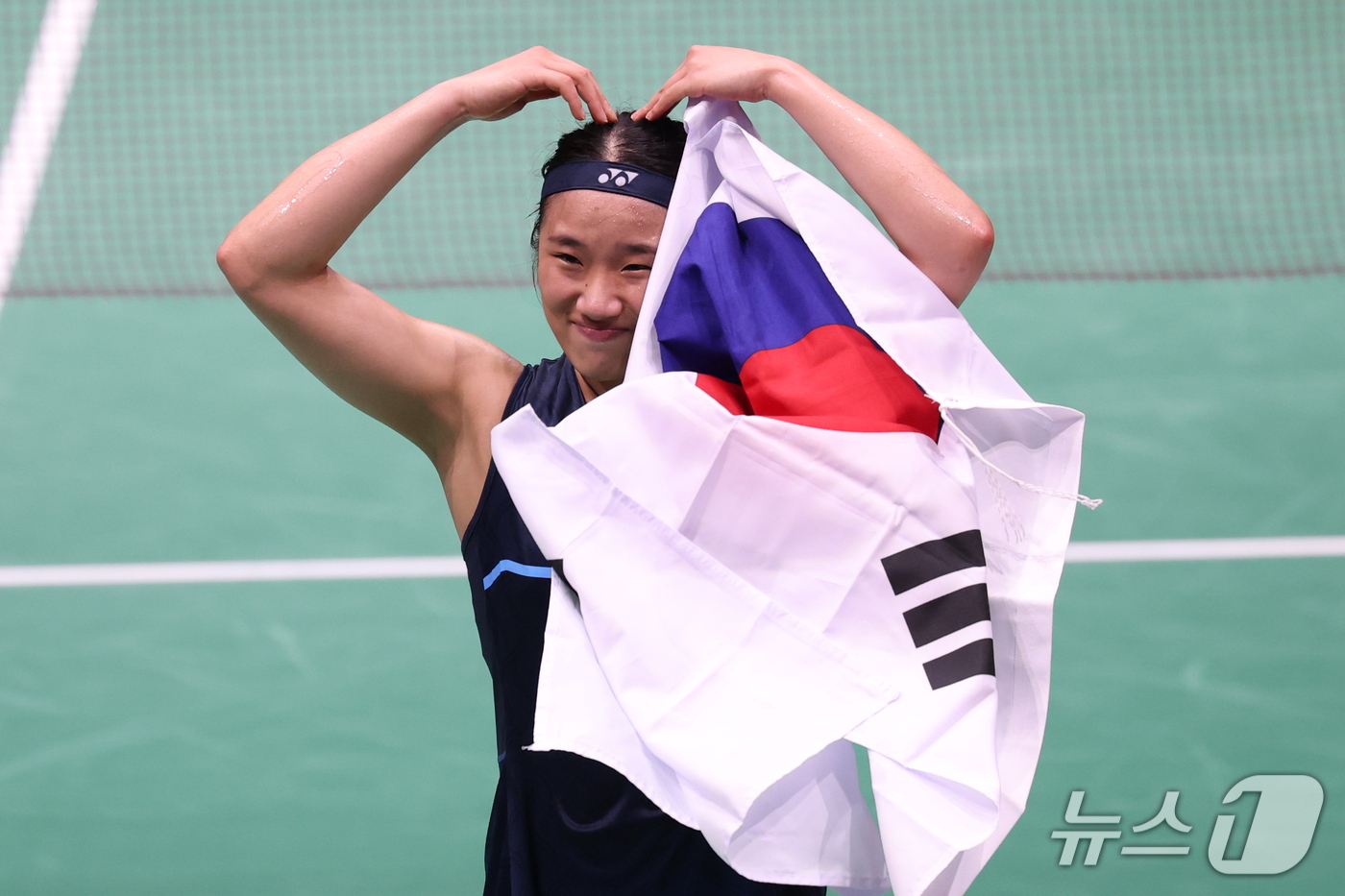(이치노미야=뉴스1) 안은나 기자 = 대한민국 안세영이 29일 일본 이치노미야 시립체육관에서 열린 2026 아이치·나고야 아시안게임 배드민턴 여자 단식 결승전에서 금메달을 확정한 …