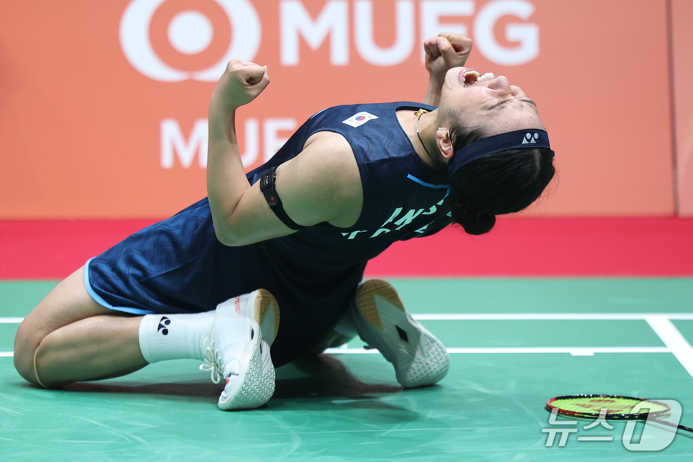 (이치노미야=뉴스1) 김도우 기자 = 대한민국 안세영이 29일 일본 이치노미야 시립체육관에서 열린 2026 아이치·나고야 아시안게임 배드민턴 여자 단식 결승전에서 일본의 야마구치 …