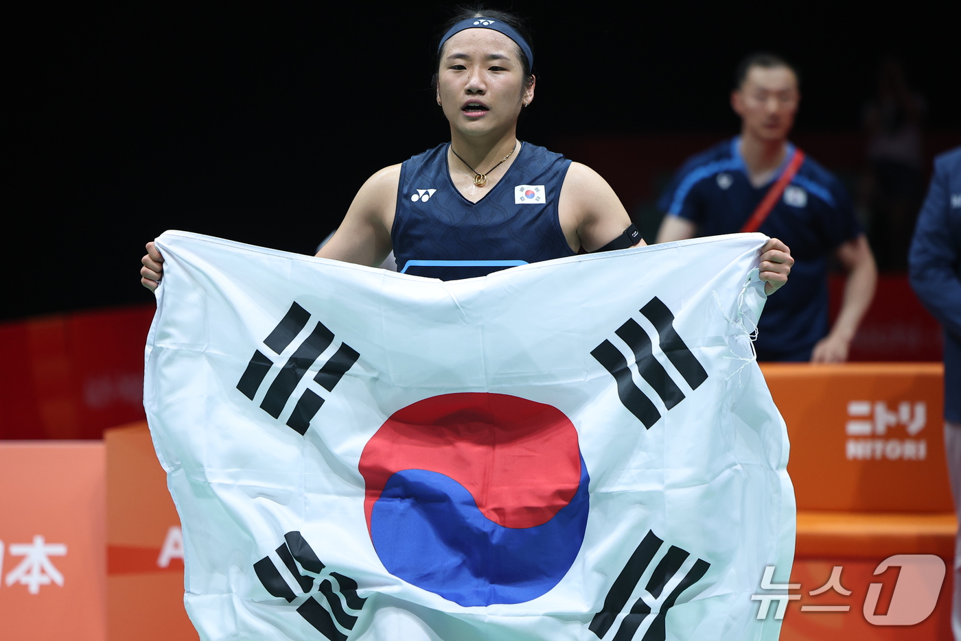 (이치노미야=뉴스1) 김도우 기자 = 대한민국 안세영이 29일 일본 이치노미야 시립체육관에서 열린 2026 아이치·나고야 아시안게임 배드민턴 여자 단식 결승전에서 일본의 야마구치 …