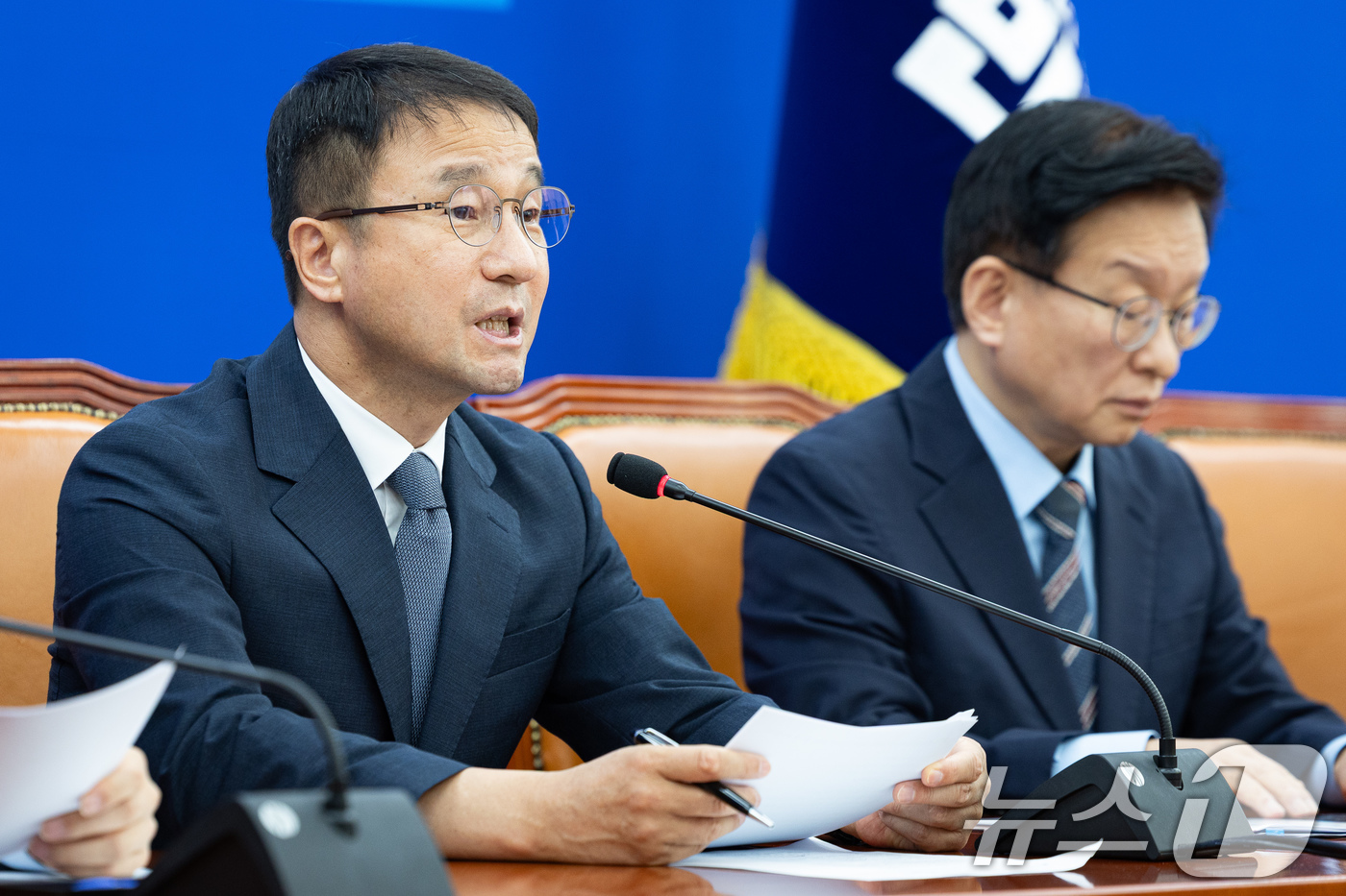 (서울=뉴스1) 유승관 기자 = 한병도 더불어민주당 원내대표가 3일 서울 여의도 국회에서 열린 정책조정회의에서 발언하고 있다. 2026.9.3/뉴스1